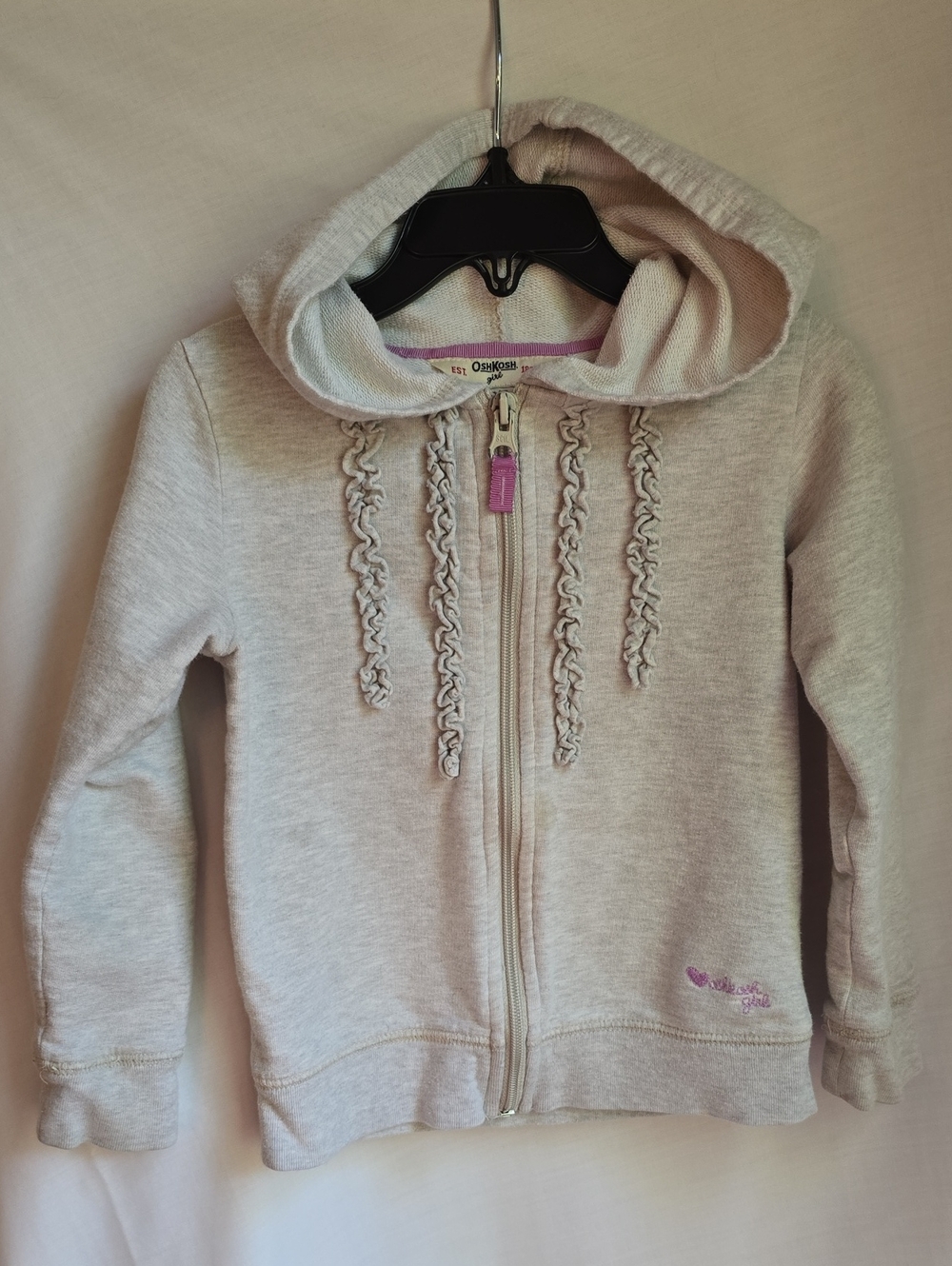 OshKosh B'gosh Light Gray Hoodie with Pink Zipper Pull